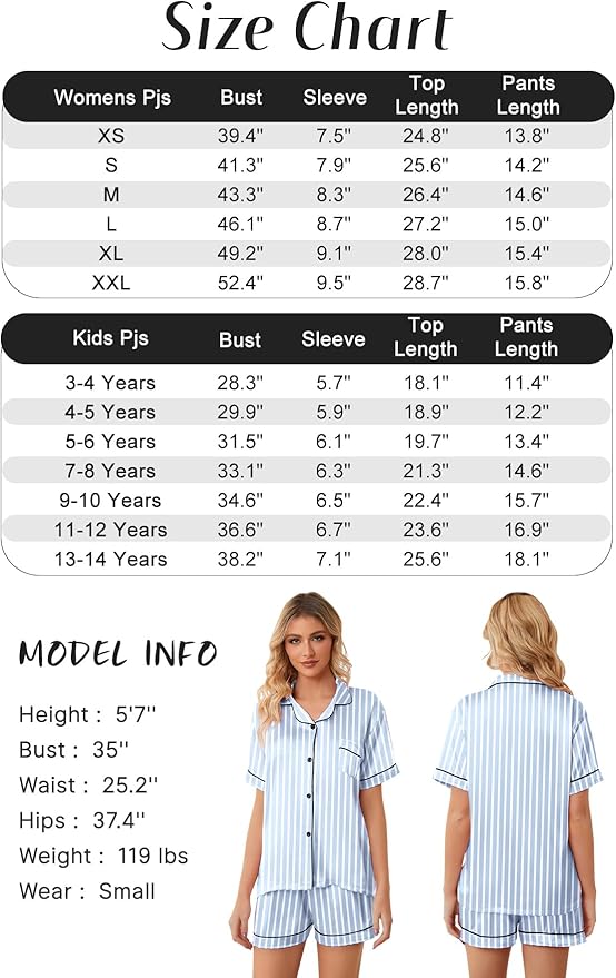 Girls & Womens Satin Pajamas Set, Silk Button-Down Sleepwear 2 Piece Nightwear, 3 Years - Women XXL