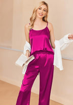 Ekouaer Women Silk Satin Pajamas Sleeveless Pjs Set 2 Piece Summer Loungewear Sleepwear with Pockets S-XXL