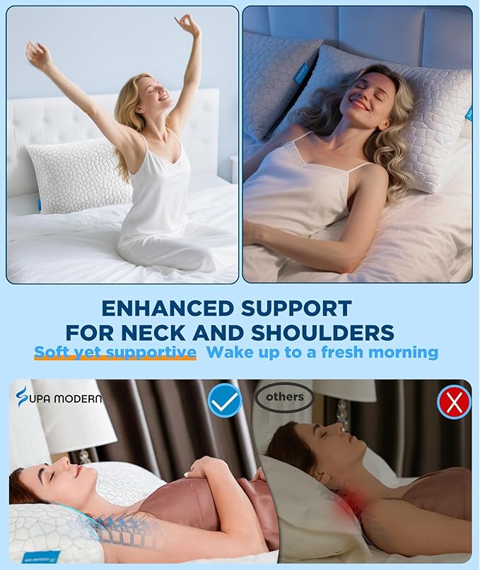 Cooling Pillow Queen Size Set of 2, Adjustable Bed Pillows for Sleeping, Luxury Shredded Memory Foam Pillows 2 Pack,Soft Yet Supportive Firm Pillow for Side,Back,Stomach Sleepers,Gifts for Hot Sleeper