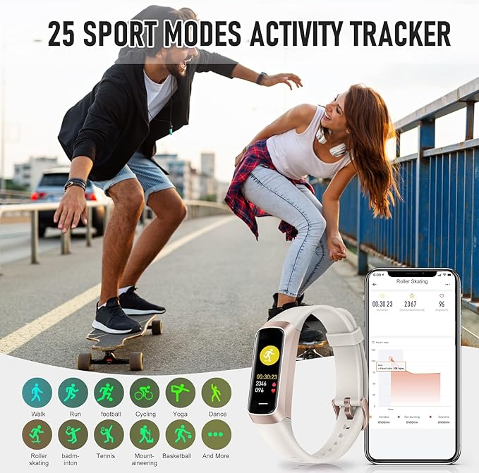 Fitness Tracker, Activity Trackers with 24/7 Heart Rate, Blood Oxygen Blood Pressure Sleep Monitor, Step Counter with 1.1" AMOLED Touch Color Screen, Calorie Pedometer Health Smart Watch for Women Men