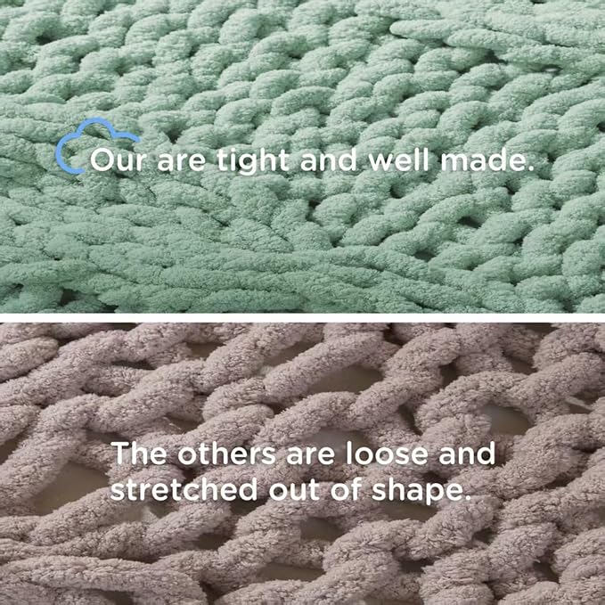 Chunky Knit Blanket Throw - 100% Hand Knitted Chunky Soft Throw Blanket for Couch, Thick and Warm Blanket for Winter, Dark Green, 50x60 Inches