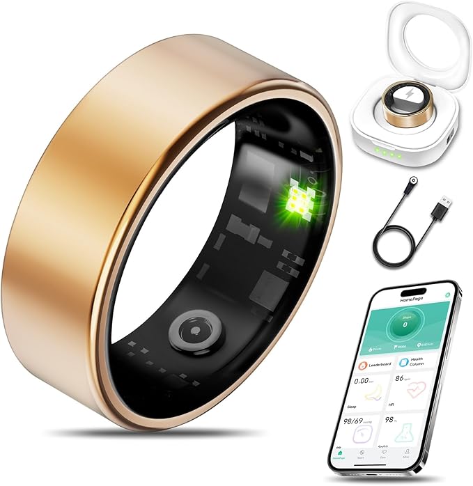 Smart Health Ring for Women Men Fitness Tracker with Heart Rate, Blood Oxygen, Blood Pressure, Sleep Monitoring, Step Counting, IP68 Waterproof for iOS and Android, No APP Fee, Rose Gold 14
