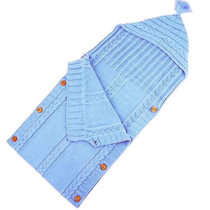 XMWEALTHY Newborn Baby Wrap Swaddle Blanket Knit Sleeping Bag Sleep Sack Stroller Wrap for Baby Light Blue 0-6 Month