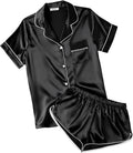 Ekouaer Womens Silk Satin Pajamas Short Sleeve PJS Shorts Set Soft Button Down Sleepwear 2 Piece Loungewear S-5XL