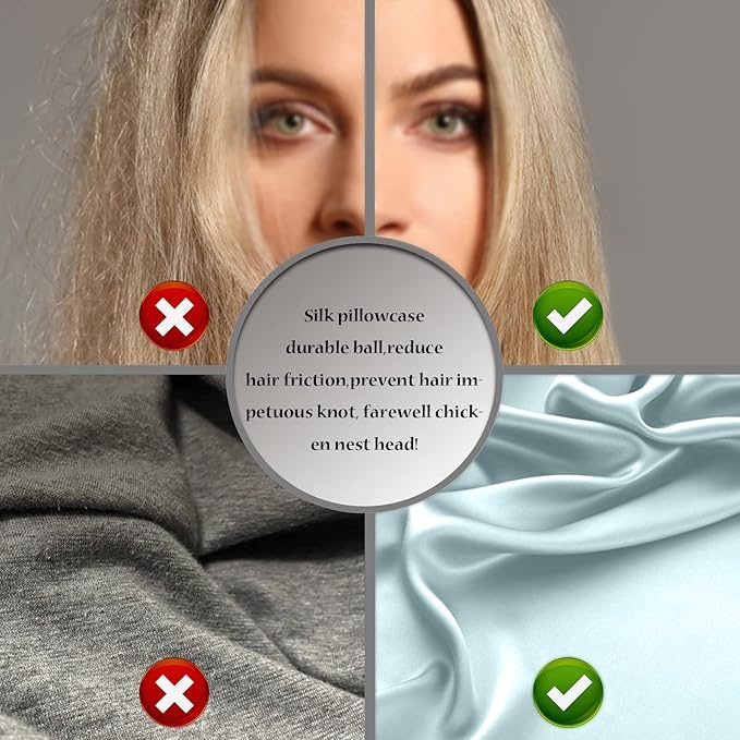 Mulberry Silk Pillowcase for Hair and Skin Queen Size 20"X 30" Pillow Case with Hidden Zipper Soft Breathable Smooth Cooling Silk Pillow Covers for Sleeping (Haze Blue,Queen,1Pcs)