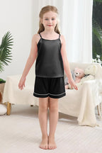 Weixinbuy Girls Pajamas Silk PJS Set Sleeveless Pajama Tank Elastic Waist Shorts Sleepwear Kids Summer Nightwear Clothes Set