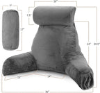 Clara Clark Reading Pillow with Shredded Memory Foam Includes 2 Neck and Lumber Support Pillows, Designed for Sitting Up in Bed and Couch, Back and Arms Adjustable Support for Adults & Teens, Grey
