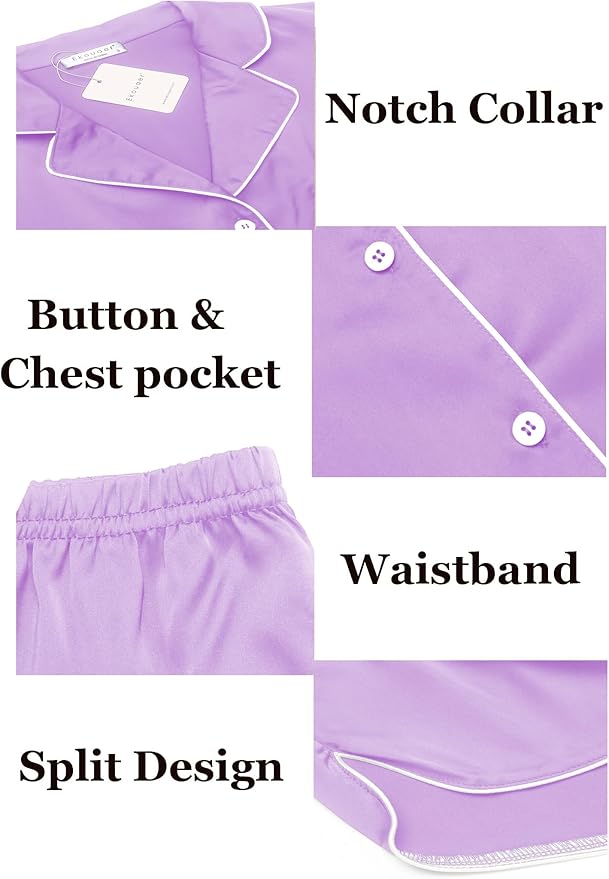 Ekouaer Womens Silk Satin Pajamas Set Short Sleeve Sleepwear Button Down Loungewear 2 Piece Pjs Shorts Set S-5X Plus Size