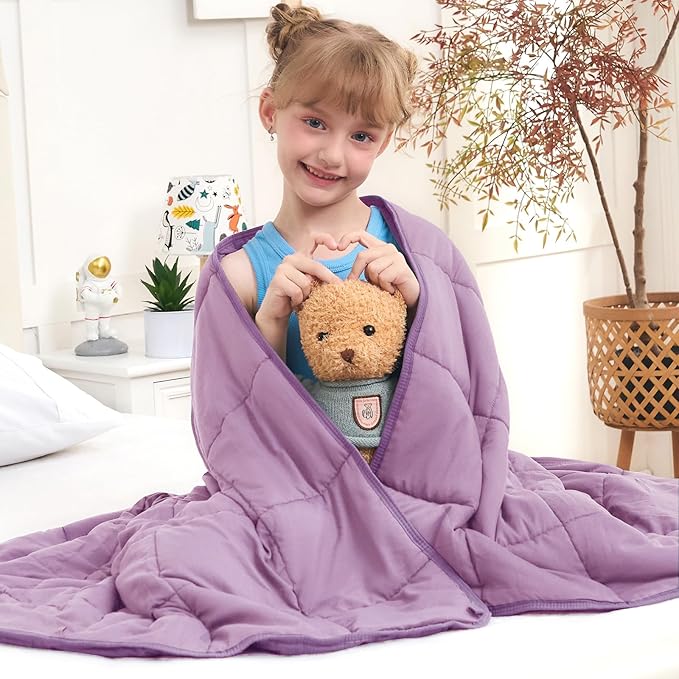 Purple Weighted Blanket Kids 7lbs, 40"x60", Cooling Heavy Throw Blanket for 60-90lbs, Microfiber Soft Thick Big Blankets Weighted Comforter Breathable Gift for Sleeping