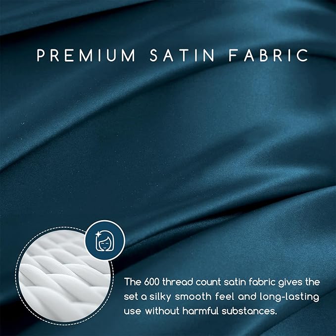 MR&HM Satin Bed Sheets, King Size Sheets Set, 4 Pcs Silky Bedding Set with 15 Inches Deep Pocket for Mattress (King, Teal)