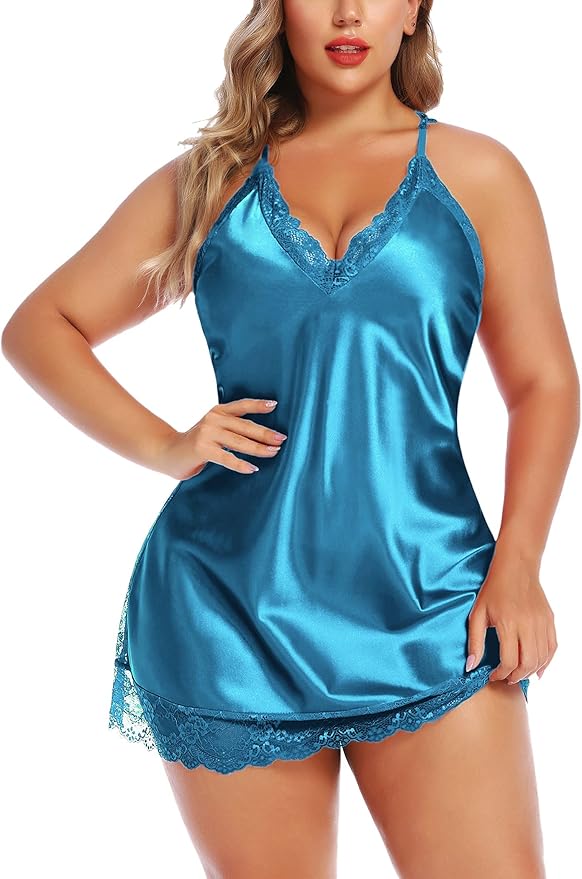 Avidlove Women Lingerie Plus Size Satin Lace Chemise Nightgown Sexy Full Slips Sleepwear L-4XL