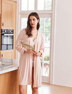 Ekouaer Women‘s Robes Lightweight 3/4 Sleeve Short Knit Bathrobe Soft Knee Length Sleepwear Robes with Pockets S-XXL