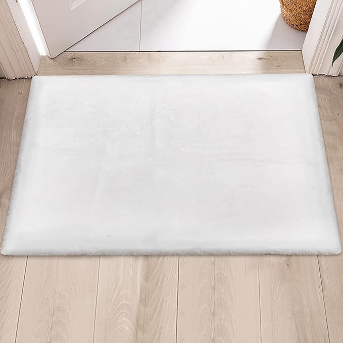 Small White Faux Rabbit Fur Rug 2x3 Fluffy Rug for Bedroom Chair Entryway Living Room Washable Non Shedding