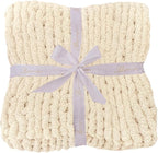 Bigacogo Chunky Knit Throw Blanket for Couch, 80x90 inches, 100% Hand Knitted with Thick Jumbo Chenille Yarn, Cozy Soft Large Rope Knot Cable Crochet Blankets for Sofa Bed Living Room, Beige