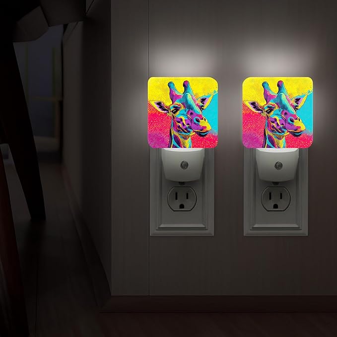 Giraffe Night Lights Plug Into Wall, Modern Playful Colorful Patterns Abstract Shapes None Peach Smart Outlet Plug in Led Night Light Lamp for Living Room Family Room Bedroom Decor 2pcs