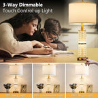 SAIWEYA Crystal Table Lamps Modern 3-Way Dimmable Bedside Lamp with 2 USB Ports & AC Outlets for Living Room Bedroom Nightstand Lamp Night Light