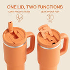 40 oz Tumbler with Handle and Straw: Stainless Steel Insulated Tumbler Keeps Cold for 24 Hours, Leakproof Travel Cup Fits in Cup Holder and BPA-Free,Moderate Orange