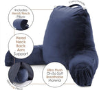 Clara Clark Reading Pillow with Shredded Memory Foam Includes 2 Neck and Lumber Support Pillows, Designed for Sitting Up in Bed and Couch, Back and Arms Adjustable Support for Adults & Teens Navy Blue