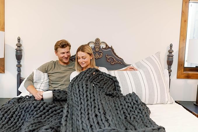 Nuzzie Original Knit Weighted Blanket - Breathable, Cooling, Hand Made Knit Throw Blanket for Sleep - Machine Washable, Stylish Design (Charcoal, King | 28lbs | 80"x80")