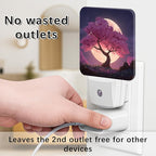 Cherries Blossom Night Lights Plug Into Wall, Nature Dreamy Moon Night Sky Spring Peach Dusk to Dawn Led Plug in Lights for Living Room Entryway Kitchen Decor 1pcs