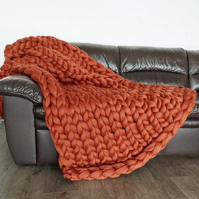 Boho Throw Blanket - Chunky Knit Blanket Full Size Blanket for Adult 54x75 Rust, Boho Blanket Bed Decor, Knit Blanket for Couch, Birthday Gift for Women, Ideas (Terracotta, 54"x75")