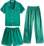 Hupohoi Unisex Girls Boys Kids Pajama Sets Button Down Satin Sleepwear Nighty 3PCS Silky Lounge Sets Nightwear