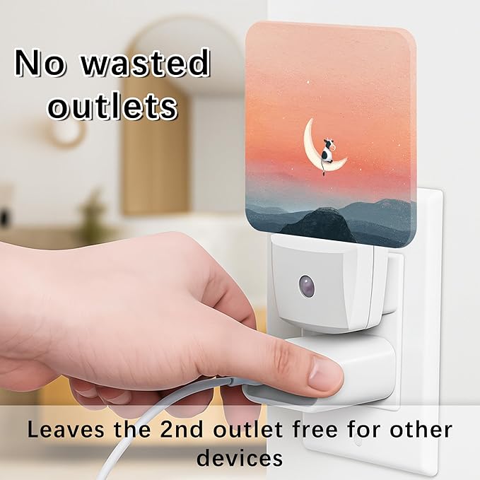 Cow Night Lights Plug Into Wall, Fanciful Playful Moon Mountain None Peach Plug in Night Light with Dusk to Dawn Sensor for Guest Room Basement Office Decor 1pcs