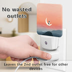 Cow Night Lights Plug Into Wall, Fanciful Playful Moon Mountain None Peach Plug in Night Light with Dusk to Dawn Sensor for Guest Room Basement Office Decor 1pcs