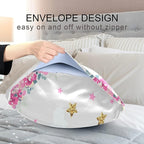 Cute Unicorn Girl Print Satin Pillowcase for Hair and Skin, Unicorn and Pink Flowers Silk Pillow Case with Envelope Closure, King Size 20x40 inches, White, 1 PC
