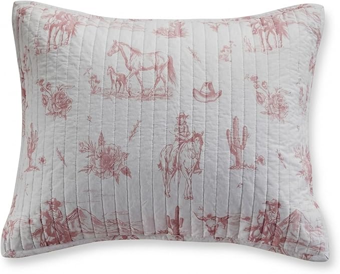 Rod's Dusty Rose Pink Cowgirl (Sham)-Vintage Western Cowgirl-Pink and White-Standard Sham Size (20x26in.)-Reversible-Cotton
