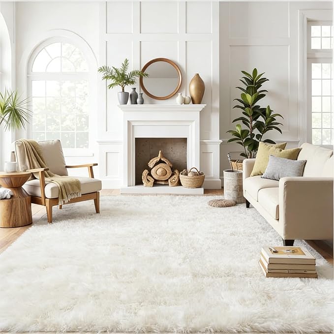 10x14 Area Rug Fluffy Shaggy Ultra Soft Faux Fur Non-Slip Machine Washable Carpet for Bedroom, Living Room, Nursery & Dorm Cozy Home Decor
