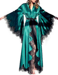 BATHGOWN Women's Satin Robe Black Silk Kimono Bride Robe for Wedding Day Lightweight Long Lace Loungewear Sleepwear