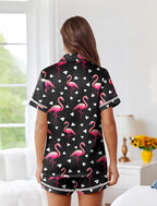 Ekouaer Womens Silk Pajama Sets Button Up Satin Pjs Short Sleeve 2 Piece Pj Sets Cute Lounge Sets with Chest Pocket