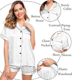 LecGee Womens Silk Satin Pajamas Short Sleeve Loungewear Two-Piece Sleepwear Button-Down Pj Set