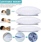 Shredded Memory Foam Pillows 2 Pack, Rayon Derived from Bamboo Pillow Queen Size Set of 2, Cooling Gel Pillows for Sleeping, Adjustable Pillow for Side Stomach and Back Sleepers with Washable Cover