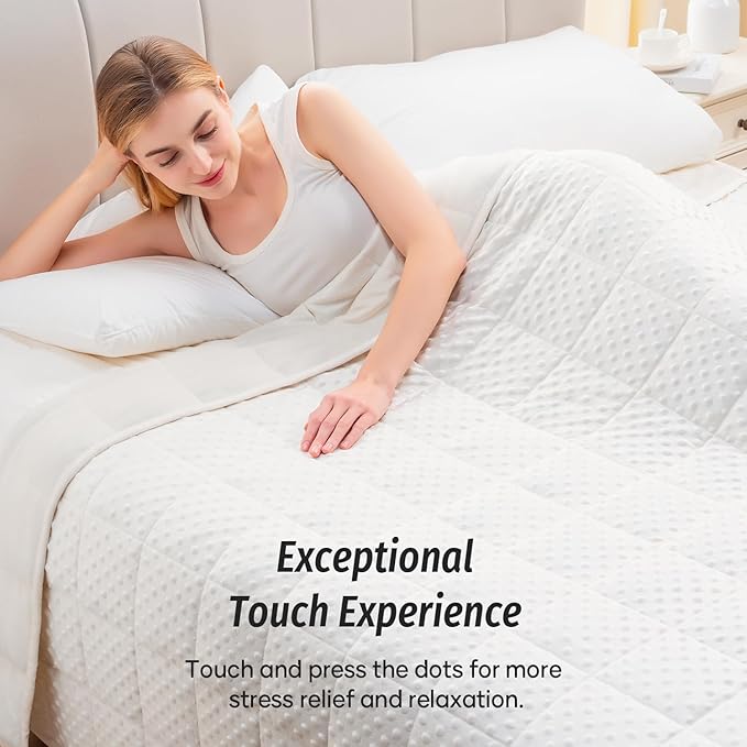 Wemore Minky Dot Weighted Blanket for Adults King Size 25 lbs, Soft Cozy Heavy Blanket for Bed and Couch, Breathable Blanket for All-Season with Glass Beads, White 80 x 87 inches