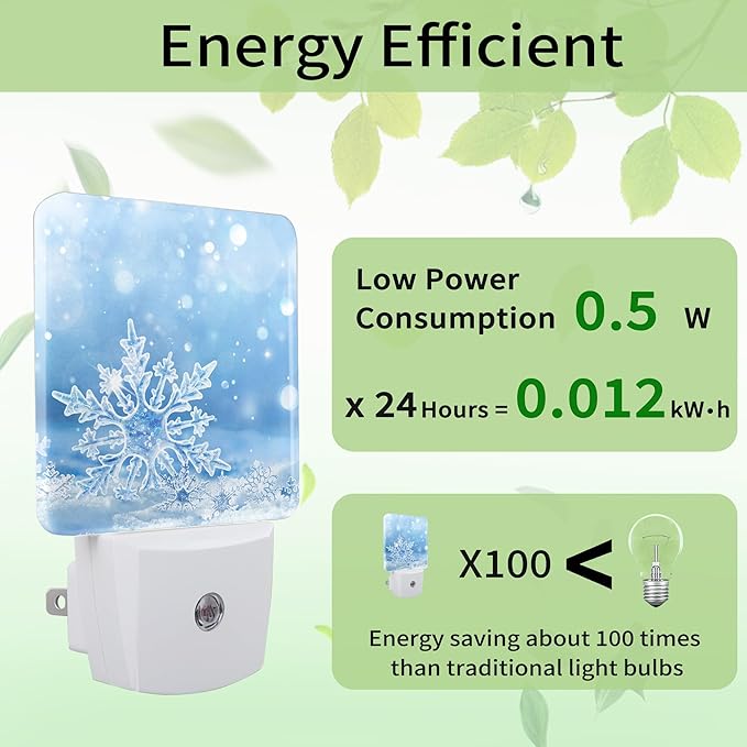 Snowflakes Christmas Night Light, Winter Snowflakes Night Light Plug into Wall with Dusk to Dawn Sensor, LED Lamp Energy Saving Lights for Men Women Boys Girls,Lamp for Bedroom Bathroom Hallway