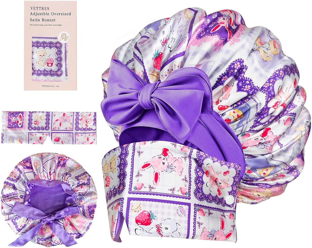 Double Layer Satin Bonnet with Detachable Eye Mask Night Cap for Curly Braids Hair Reduces Frizz Locks in Moisture