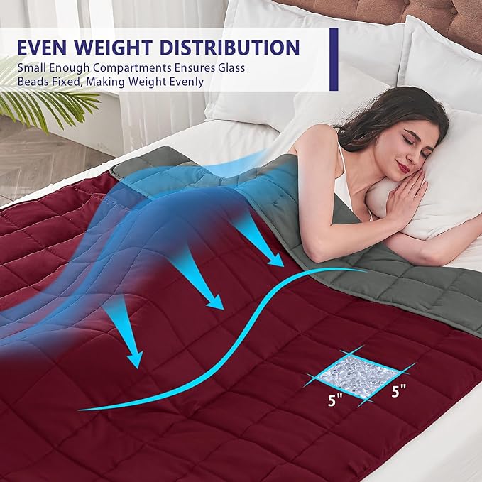 King Size Weighted Blanket for Adults (25 lbs, 80” x 87”, Red Grey) Cooling Heavy Blanket for Sleeping Perfect for 240-260 lbs, Breathable Blanket for Adults & Couple All Season, Machine Washable