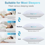 QUTOOL Cooling Pillow for Sleeping, CertiPUR-US Shredded Memory Foam Queen Pillow Set of 1, Cool Pillow for Hot Sleepers Adjustable Firm Pillow for Side, Back, Stomach Sleepers Soft Yet Support, White