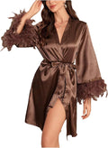 GORGLITTER Women's Satin Kimono Robe Feather Silk Robes Bridal Party Bridesmaid Robes