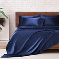 MR&HM Satin Bed Sheets, King Size Sheets Set, 6 Pcs Silky Bedding Set with 15 Inches Deep Pocket for Mattress (King, Navy Blue)