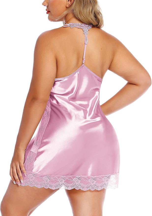 Avidlove Women Lingerie Plus Size Satin Lace Chemise Nightgown Sexy Full Slips Sleepwear L-4XL