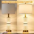SAIWEYA Crystal Table Lamps Modern 3-Way Dimmable Bedside Lamp with 2 USB Ports & AC Outlets for Living Room Bedroom Nightstand Lamp Night Light
