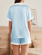 Ekouaer Womens Silk Satin Pajamas Set Animals Print Pjs Button Down Short Sleeve Lounge Set 2 Piece Sleepwear