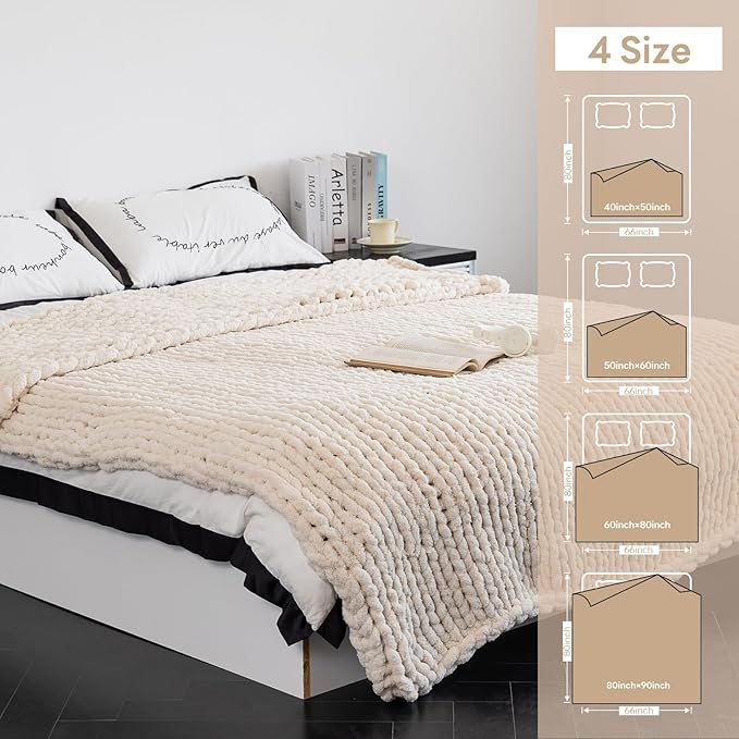 Chunky Knit Blanket - Luxury Soft Cozy 60 * 80 Throw Blanket,100% Woven Blanket Rope Knot Throw Blanket for Couch, Sofa, Home Decor, Gift - Machine Washable (Cream, 60 * 80)