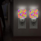 Floral Night Lights Plug Into Wall, Modern Playful Swirls Colorful Patterns Summer Neon Peach Plug in Wall Night Light with Auto Sensor for Bathroom Hallway Stairs Decor 2pcs