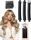 Grande Heatless Curls Overnight Rods No Heat Hair Curlers to Sleep Jumbo Foam Large Hair Rollers for Long Short Hair Heatless Curling Rod Set with Satin Wrap for Sleeping Black