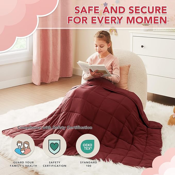 CuteKing Weighted Blanket - Weighted Blanket with Premium Glass Beads - Breathable Heavy Blanket for Comfortable Rest - Thick Blanket All Season (10lbs, 40"x60", Claret Red)