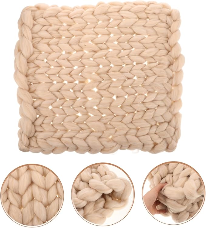 0.35kg Handmade Chunky Knit Throw Blanket Soft Cozy Large Breathable Knit for Sofa Chair Bed Stylish Nordic Design Beige